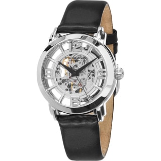 Stuhrling Original Women's Lady Winchester Automatic Skeleton Black Leather Strap Watch