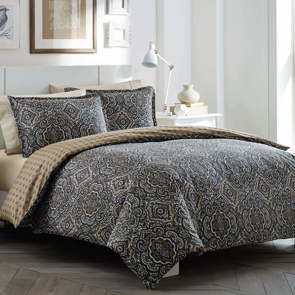 City Scene Milan Charcoal Reversible 2-piece Twin Size Cotton Duvet Cover Set (As Is Item)