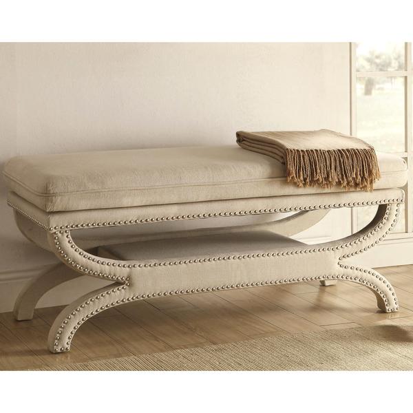 Maestoso Elegant Upholstered Accent Bench With Decorative Nailheads 