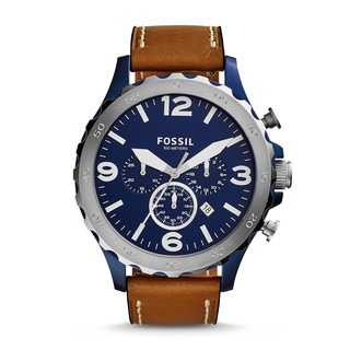 Fossil Men's JR1504 Nate Chronograph Blue Dial Brown Leather Watch