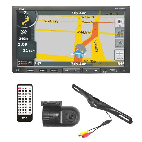 Pyle PLDNVR708 Stereo Receiver Headunit Radio Rearview Backup Camera and Dash Cam Driving System Kit with GPS Navigation