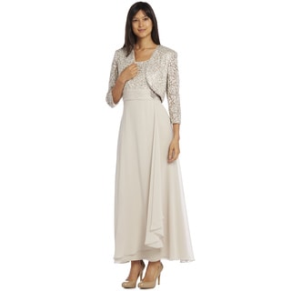 R&M Richards Women's Champagne Long Lace Jacket Dress