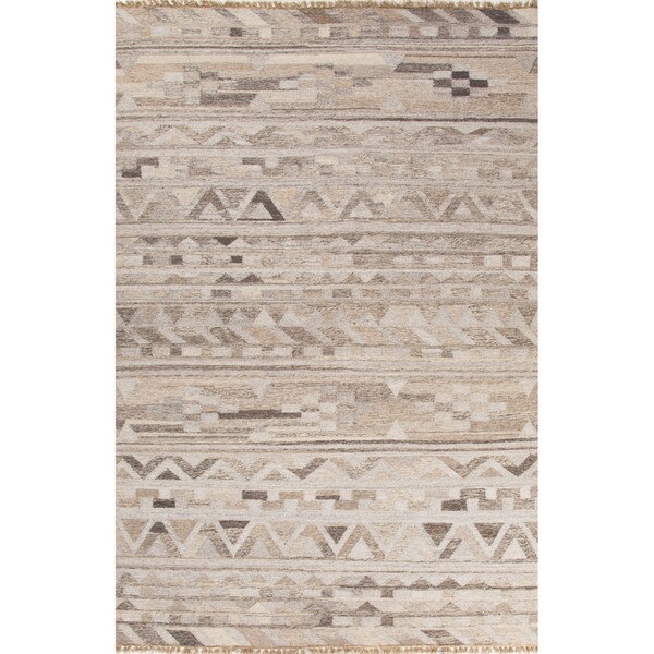 Flatweave Tribal Pattern Gray/Taupe Wool and Art Silk Area Rug (2' x 3