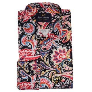 Suslo Couture Men's Victor Black Red Button Down