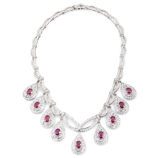 18k White Gold 11 1/4ct TDW Diamond and Rubies Estate Riviera Necklace (G-H, SI1-SI2)