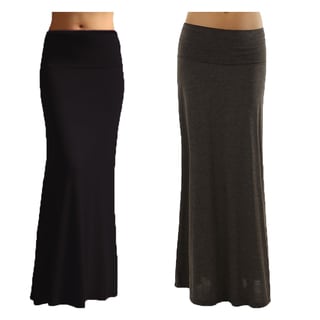 Women's Black/ Color Rayon Spandex Maxi Skirt (Pack of 2)