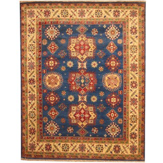 Herat Oriental Indo Hand-knotted Tribal Kazak Blue/ Ivory Wool Rug (8' x 10')