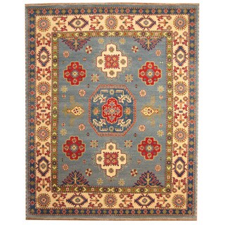 Herat Oriental Indo Hand-knotted Tribal Kazak Light Blue/ Ivory Wool Rug (8' x 10')