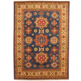 Herat Oriental Indo Hand-knotted Tribal Kazak Blue/ Ivory Wool Rug (6' x 9')