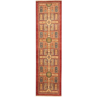 Herat Oriental Indo Hand-knotted Tribal Kazak Red/ Ivory Wool Runner (2'6 x 10')
