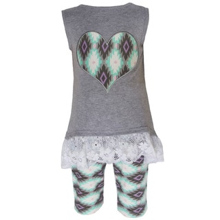 AnnLoren Boutique High-Low Aztec Heart/ Lace Tunic and Leggings Outfit