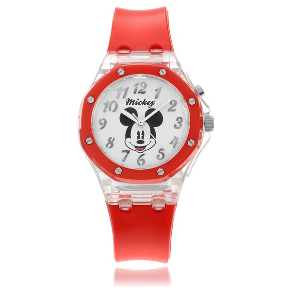 Disney Women's Mickey Mouse Flashing Lights Red Strap Watch