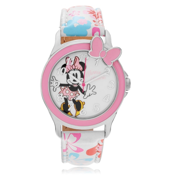 Disney Minnie Mouse Analog Flower Leather Strap Watch
