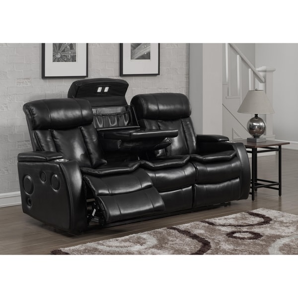 Smart tech bluetooth power reclining black sofa 18140327 ...