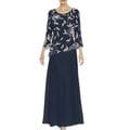J Laxmi Women's Navy Floral Beads Three-Quarter Sleeve Dress