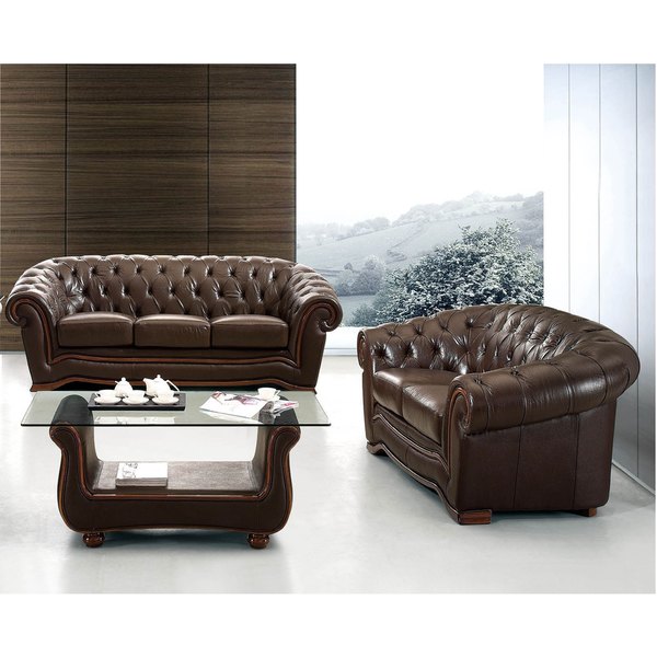 Luca Home Brown Italian Leather Sofa and Loveseat Set 18171040