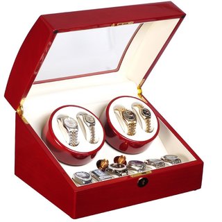 Ikee Design Automatic Cherry Wood Finish Quad Watch Winder