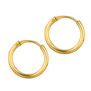 14k Yellow Gold Polish Finished 10mm Endless Hoop Earrings With Hidden Snap Backs