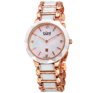 Burgi Women's Japanese Quartz Diamond MOP Stainless Steel Bracelet Watch