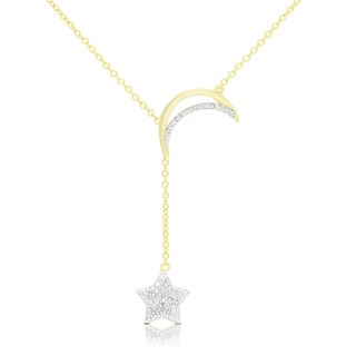Finesque Gold Over Silver or Sterling Silver Diamond Accent Moon and Star Necklace