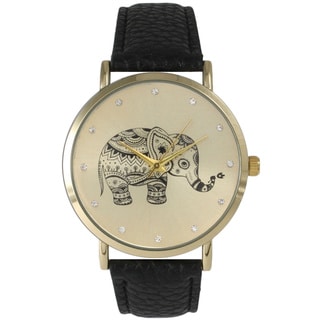 Olivia Pratt Women's Leather Rhinestone Elephant Watch