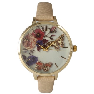 Olivia Pratt Women's Leather Vintage Style Flowers and Butterflies Watch