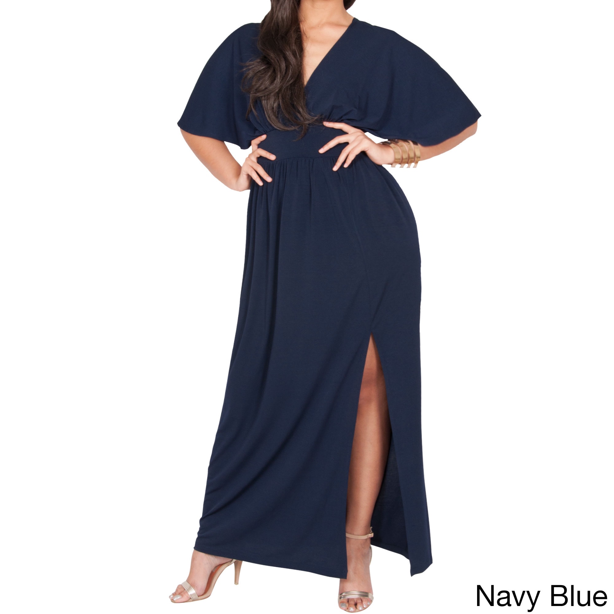 KOH KOH Women S Plus Size V Neck Kimono Batwing Sleeve Maxi Dress With