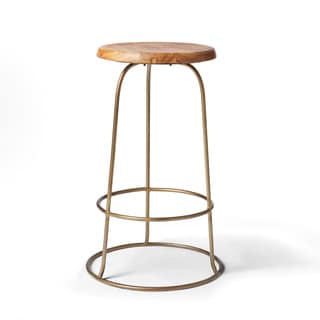 Brass Ring Teak Top Counter Stool (India)