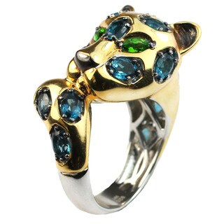One-of-a-kind Michael Valitutti London Blue Topaz & Chrome Diopside Leopard Wrap Ring