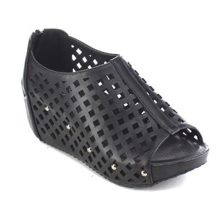 Beston AB19 Women's Slip-on Studded Perforated Platform Wedges