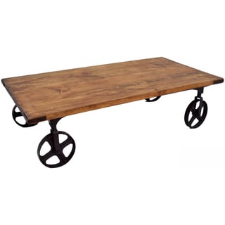 Porter Wheeler Reclaimed Pine Industrial Wheel Rectangle Coffee Table Cart (India)