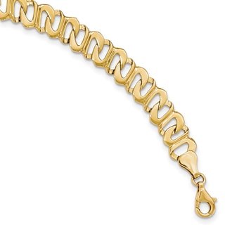14k Yellow Gold Polished and Textured Link Bracelet