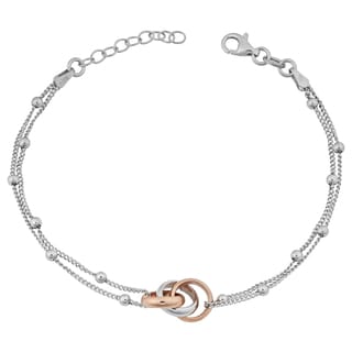 Argento Italia Two-tone Sterling Silver Interlocking Circles Adjustable Length Double Strand Station Bracelet