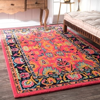 nuLOOM Vibrant Floral Persian Pink Rug (5' x 8')