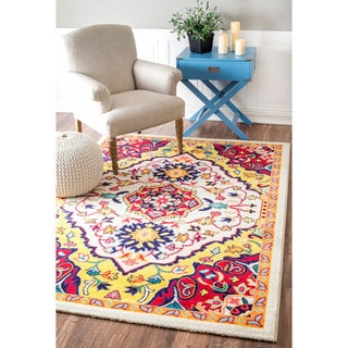 nuLOOM Vibrant Floral Centerpiece Multi Rug (4' x 6')