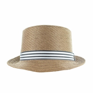 Faddism Men's Fashion Straw Fedora Hat With Striped Ribbon