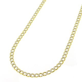 10k Gold Hollow Two Tone Cuban Curb Diamond Cut Pave Chain Necklace