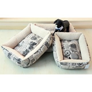 Plush Fleece Comfort Pet Dog Bed with 1800's Newspaper Design