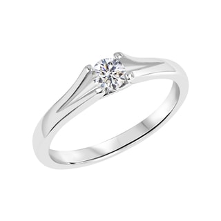 Sterling Silver Round Created White Sapphire Gemstone Split Shank Ring