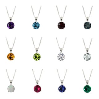 Sterling Silver 6mm Round Solitaire Birthstone Gemstone Pendant Necklace