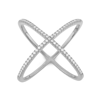 Gioelli Sterling Silver or Goldplated Cubic Zirconia Trend 'X' Ring