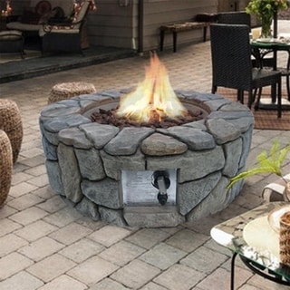 Peaktop Outdoor Stone Gas Fire Pit with Cover