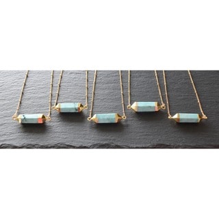 Mint Jules Turquoise Stone Hexagon Horizontal Bar with 24k Gold Overlay Pendant Necklace