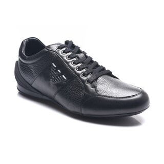 Emporio Armani Men's Black Leather GA Logo Sneaker