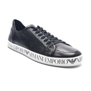 Emporio Armani Men's Black Leather Logo Sneaker