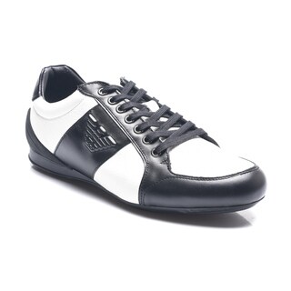 Emporio Armani Men's Black/White Leather GA Logo Sneaker