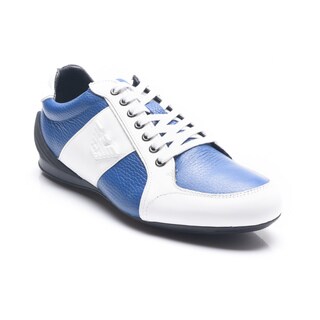 Emporio Armani Men's White/Blue Leather GA Logo Sneaker