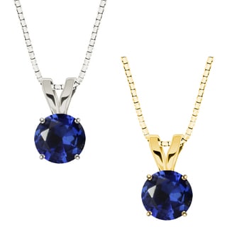 10k Gold Round Blue Sapphire Solitaire Pendant Necklace