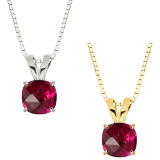 10k Gold Checkerboard Cushion Ruby Solitaire Pendant Necklace