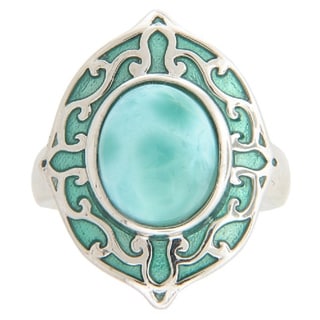 Sterling Silver Blue Larimar and Italian Enamel Ring